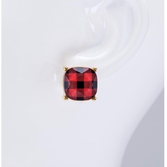 White & Black Buffalo Plaid Print Earrings - Picture 4 of 4